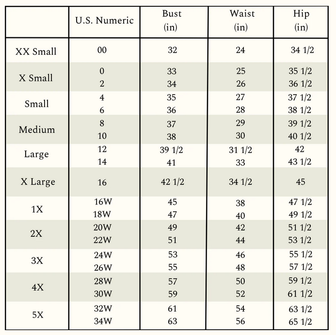 Product size guide