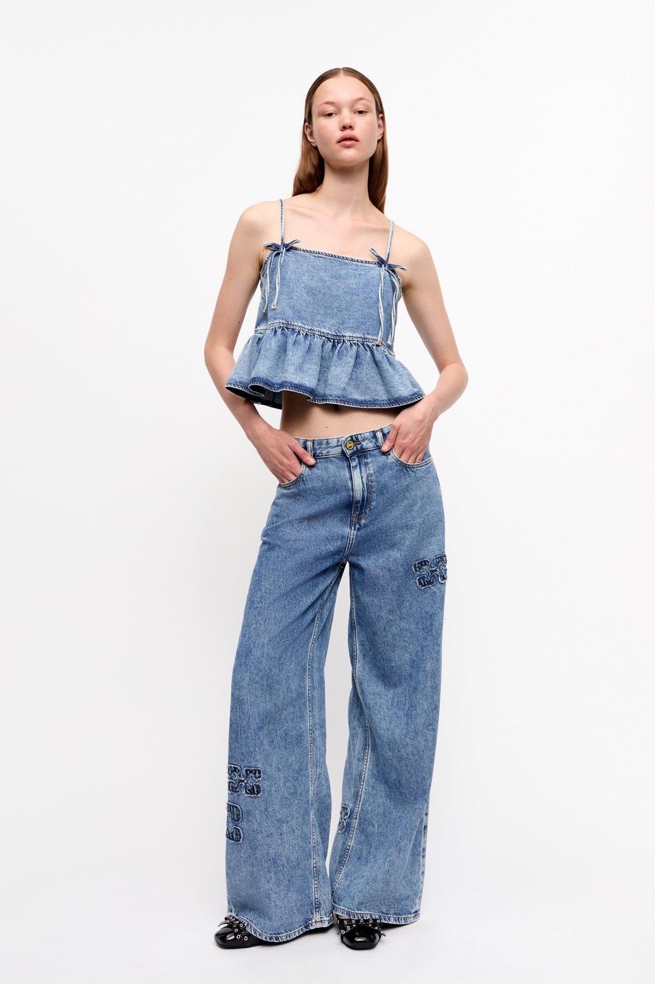 Light Denim Strap Top | Mid Blue Stone