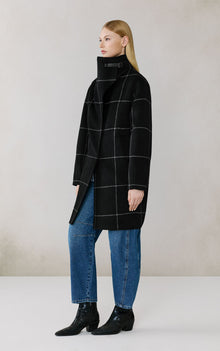 Jackie-P Cocoon Coat In Double Face Wool | Black-Powder
