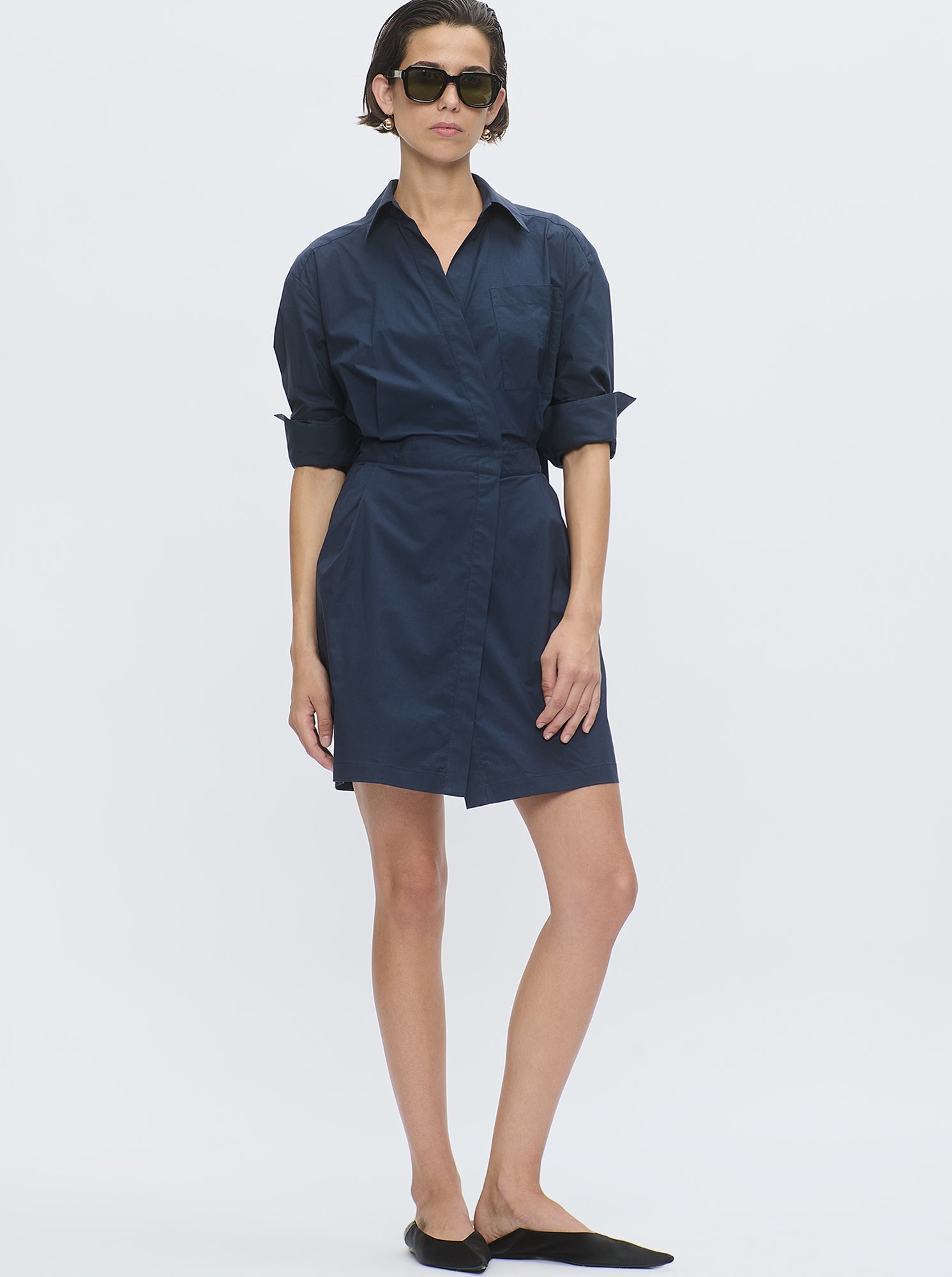 Jaxina Wrap Shirt Dress | Navy