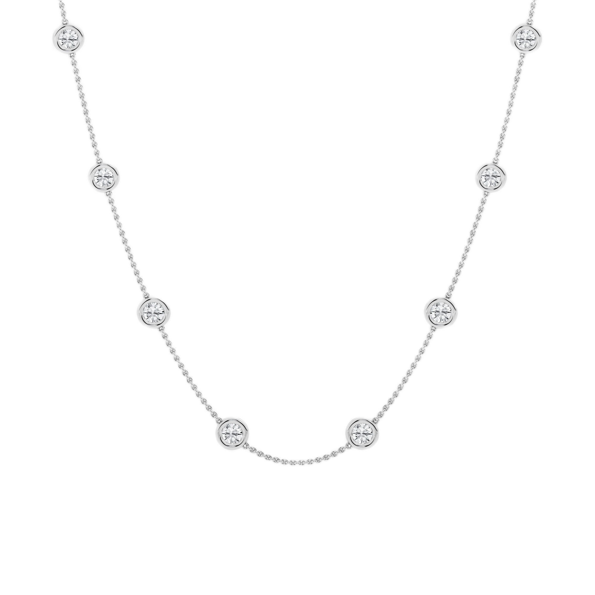 Womens | Station Necklace | 14K White Gold | 4 CTW Round Cut Natural Diamond | G-SI1