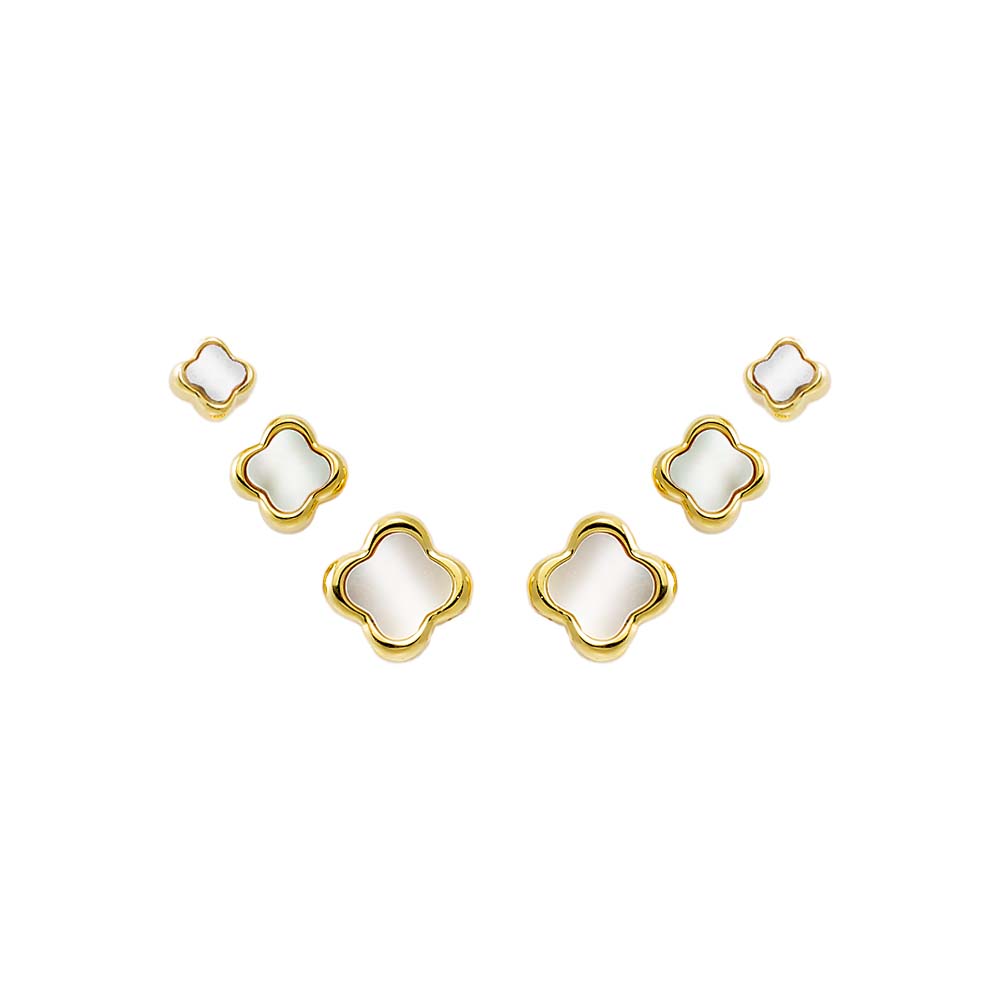 Gold Solid Graduated Clover Stud Earring Combo Set - Adina's Jewels