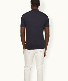 Jarrett Knitted Classic Fit Knitted Rib Cotton-Modal Polo Shirt | Night Iris