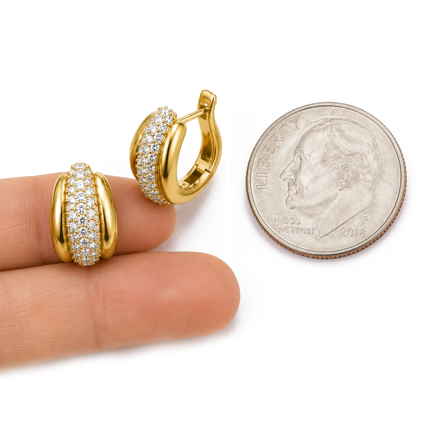 Womens | Hoop Earrings | 14K Gold Plated over Silver | 2 CTW Round Cut Lab Grown Diamond | F-VS