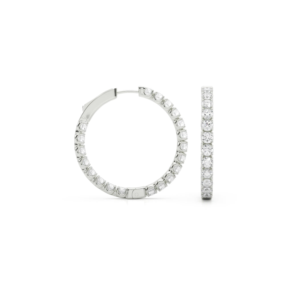 Womens | Hoop Earrings | 14K White Gold | 3 CTW Round Cut Lab Grown Diamond | F-VS