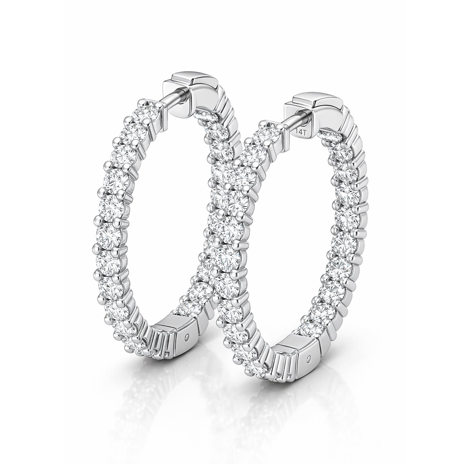 Womens | Hoop Earrings | 14K White Gold | 2 CTW Round Cut Lab Grown Diamond | F-VS