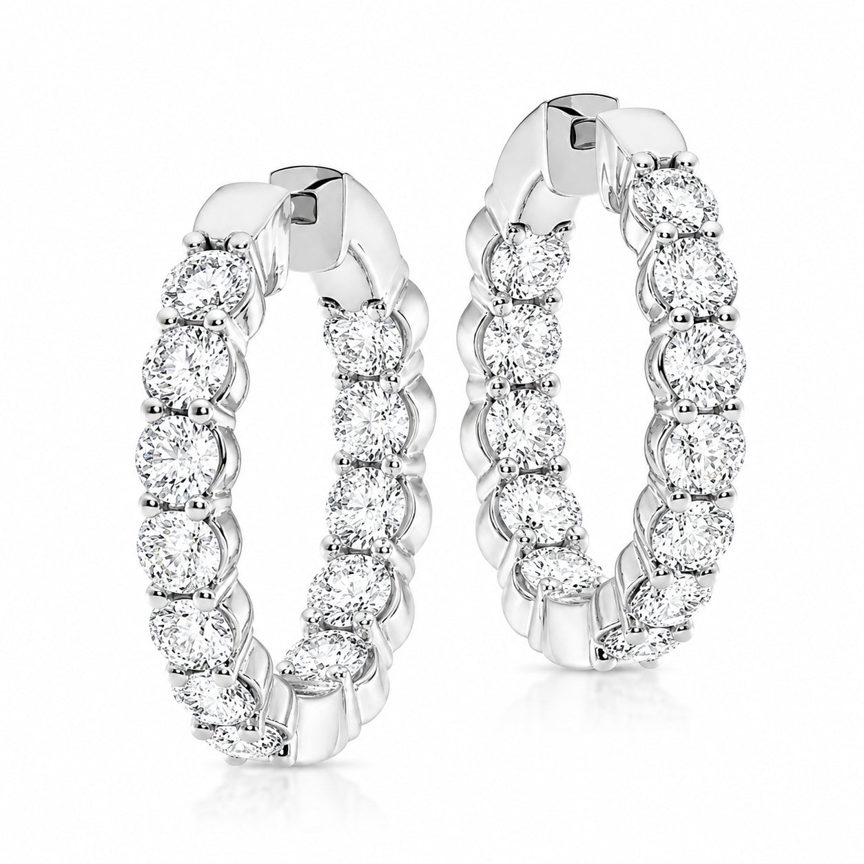 Womens | Inside Out Hoop Earrings | 14K White Gold | 6 CTW Round Cut Lab Grown Diamond | G-SI