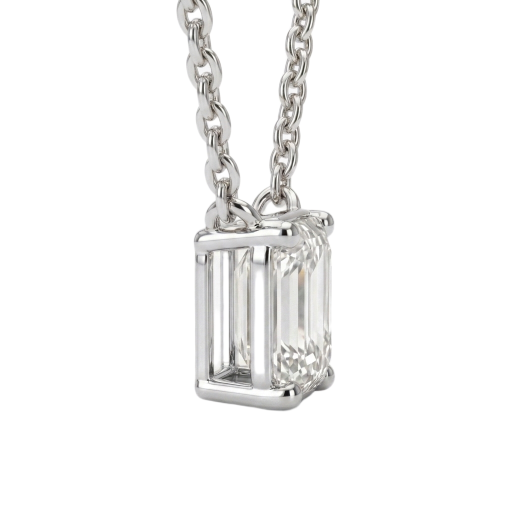 Womens | Solitaire Pendant Necklace | 14K White Gold | 0.7 CTW Radiant Cut Lab Grown Diamond | F-VS