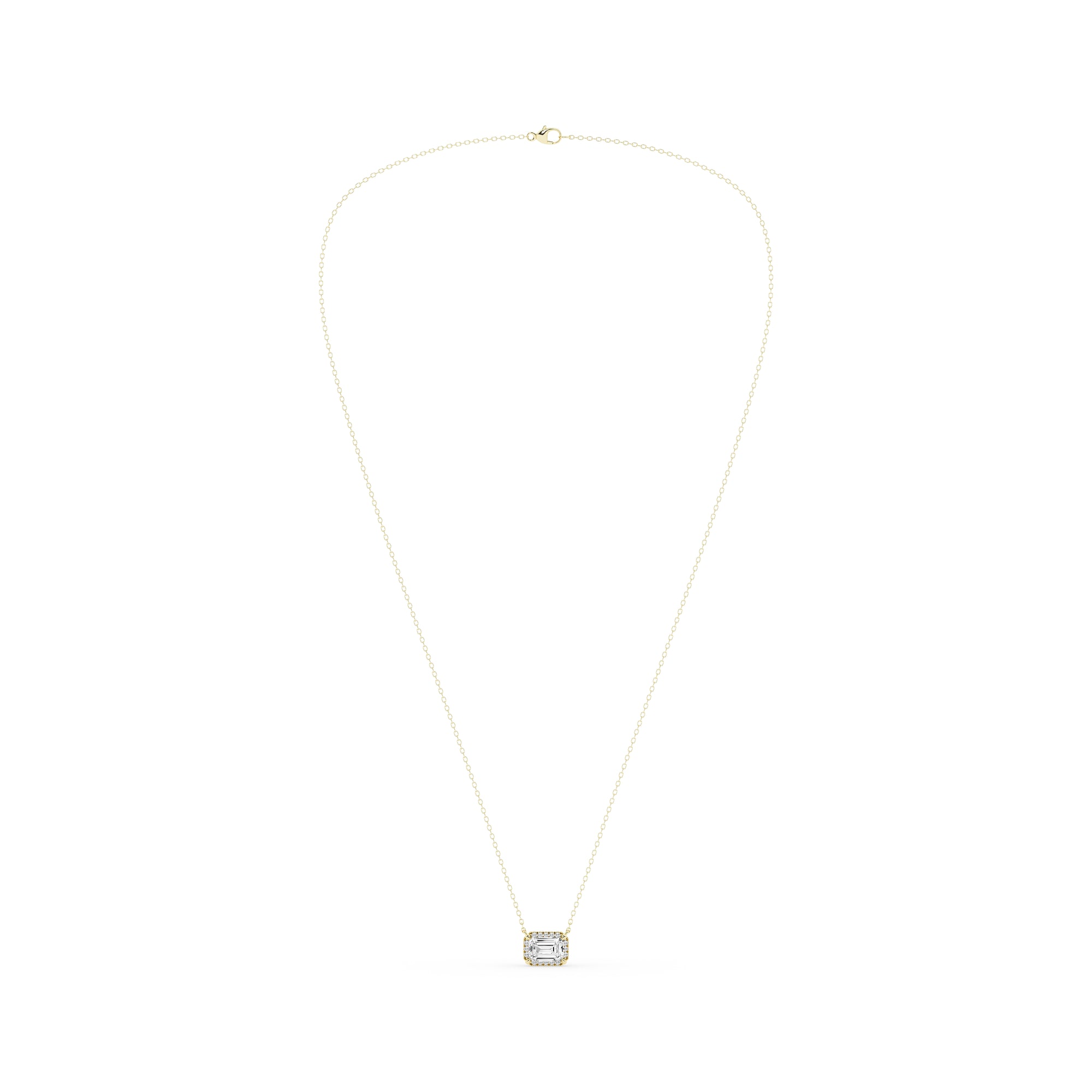 Womens | Halo Solitaire Pendant Necklace | 14K Yellow Gold | 1.5 CTW Emerald Cut Lab Grown Diamond | G-SI