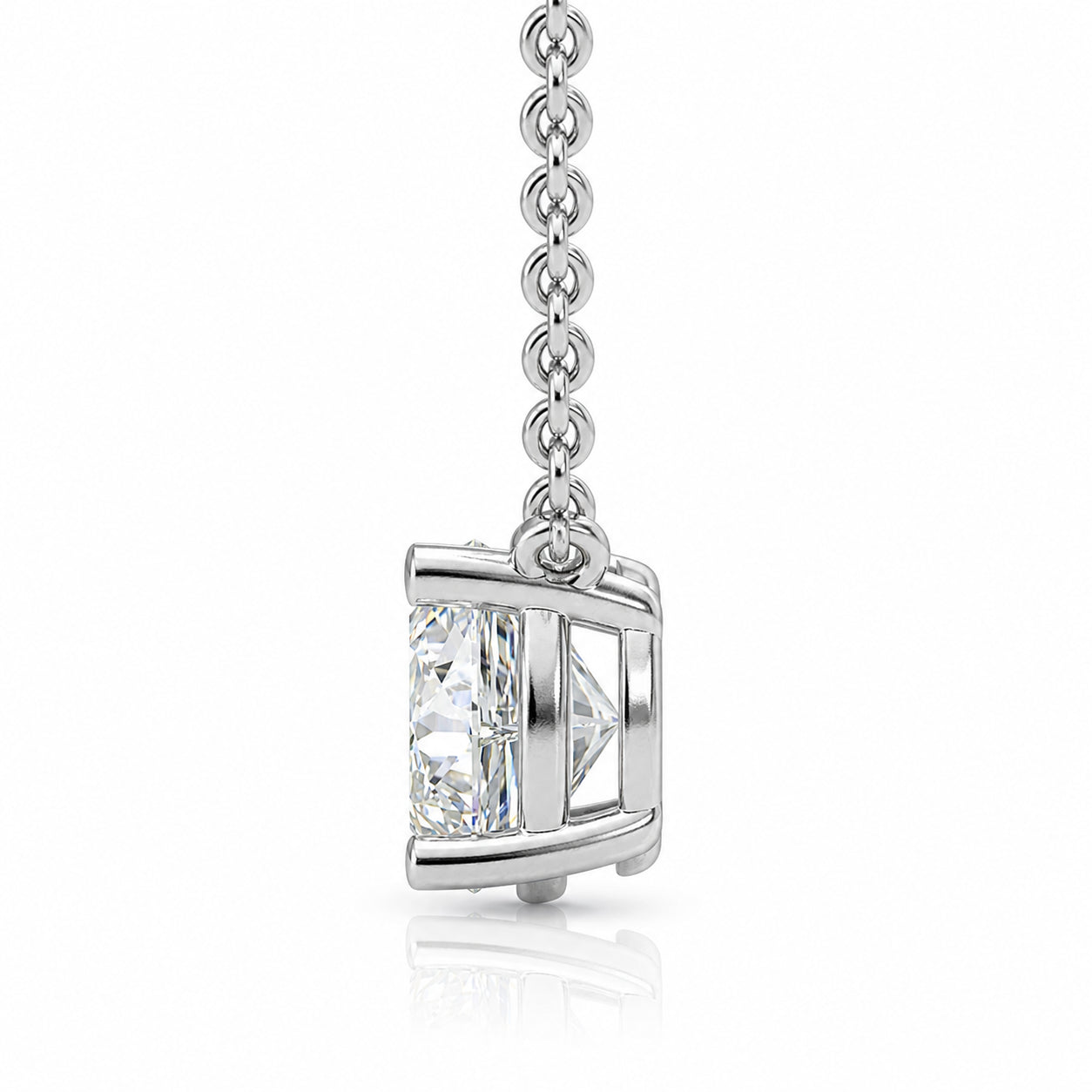 Womens | Solitaire Pendant Necklace | 14K White Gold | 0.7 CTW LongCushion Cut Lab Grown Diamond | F-VS