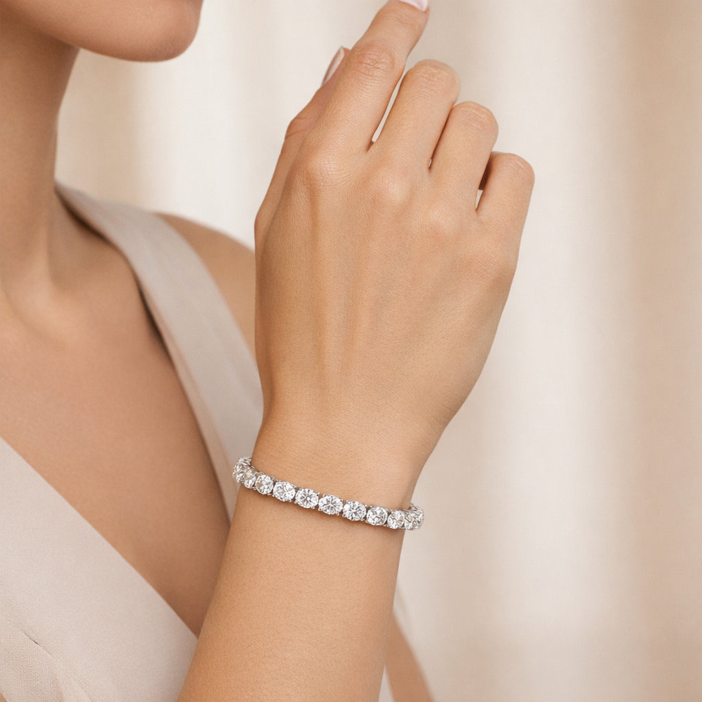 Womens | Tennis Bracelet | 14K White Gold | 10 CTW Oval Cut Lab Grown Diamond | F-VS2
