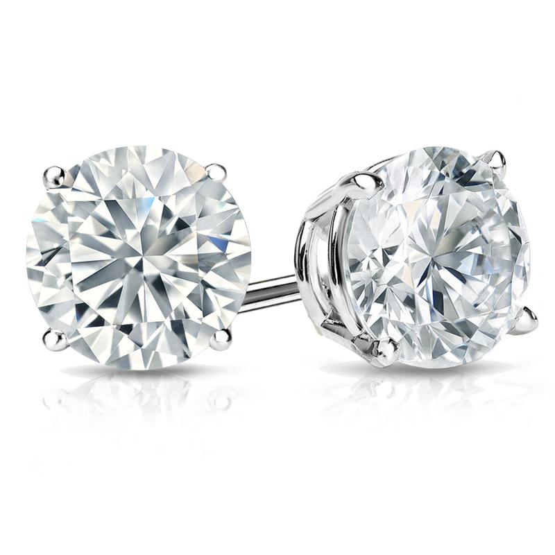 Womens | Stud Earrings | 14K White Gold | 3 CTW Round Cut Lab Grown Diamond | H-SI