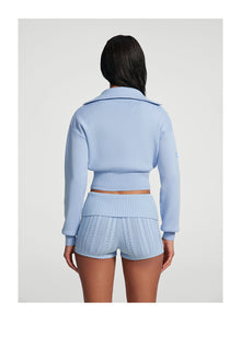 Knit Cropped Zip-Up Jacket | Sky Blue