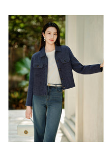 Knit Denim-Look Jacket | Navy