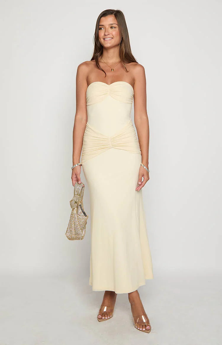 Krissy Mesh Strapless Maxi Dress | Cream