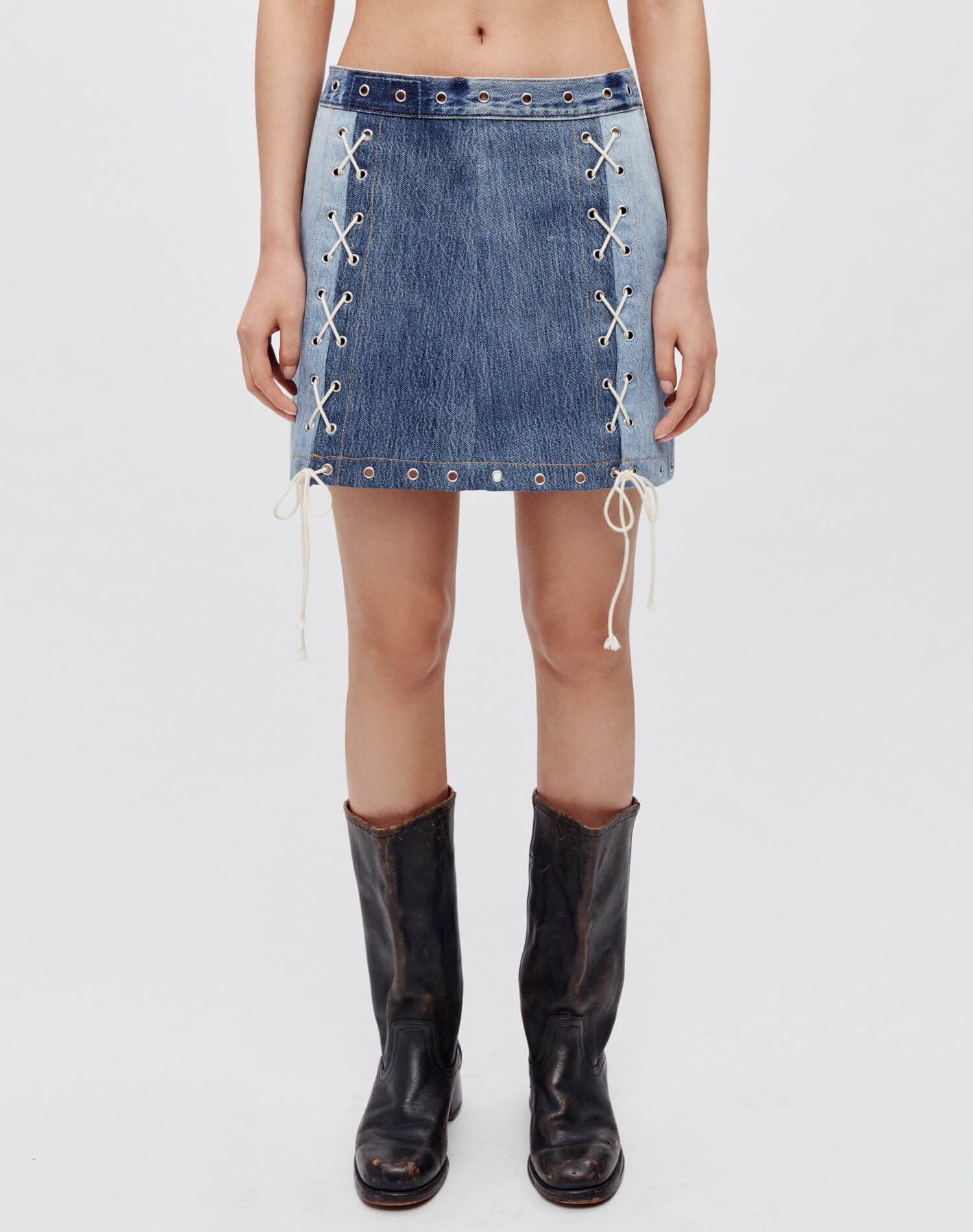 Womens | Upcycled Vintage | Denim Laced Midi Skirt | One-of-a-kind | Indigo