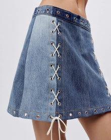 Womens | Upcycled Vintage | Denim Laced Midi Skirt | One-of-a-kind | Indigo