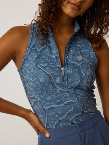 Women | Utopia Sleeveless Vesta Mock Neck Top | Vintage Indigo