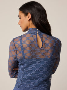 Women | Wolf Links Lace Long Sleeve Mock Neck Top | Vintage Indigo