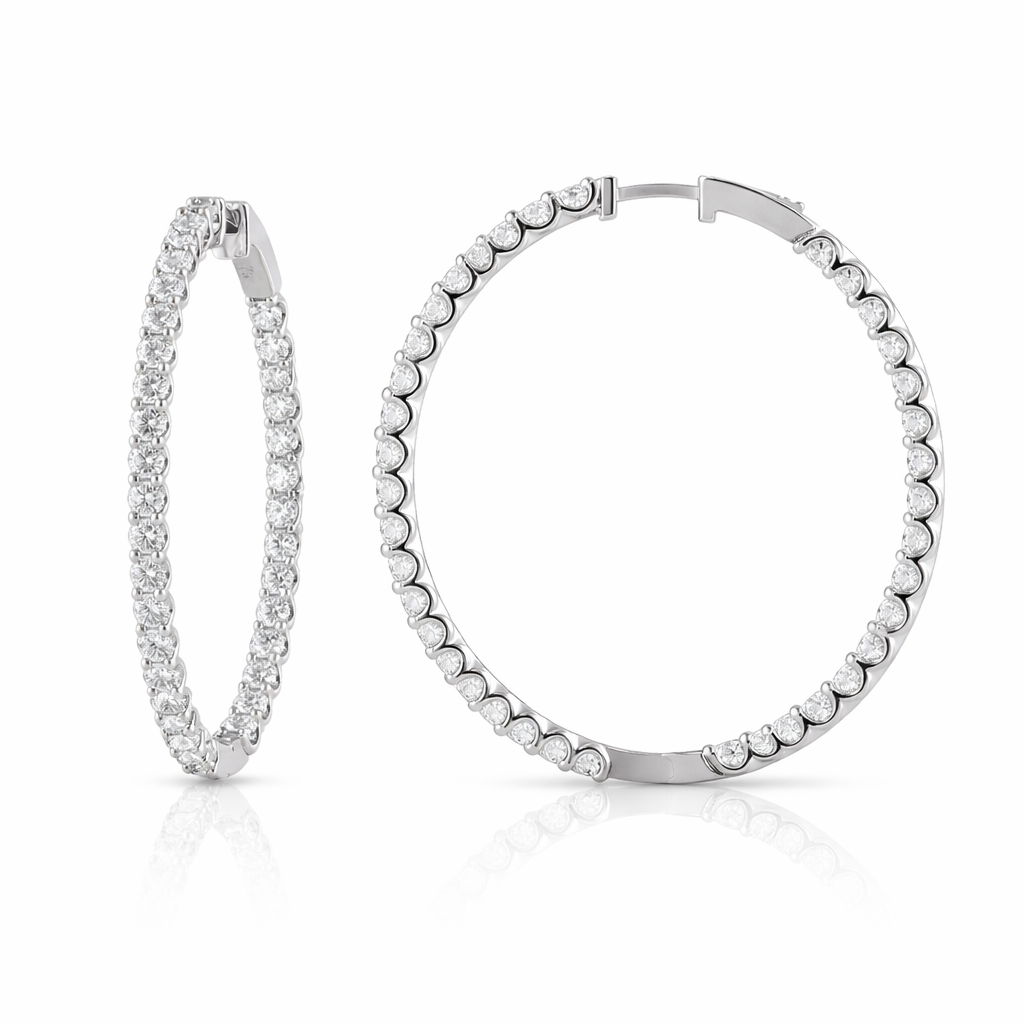 4.00 CT Round Lab-Grown Diamond | Hoop Earrings | 14K White Gold | G Color | SI Clarity