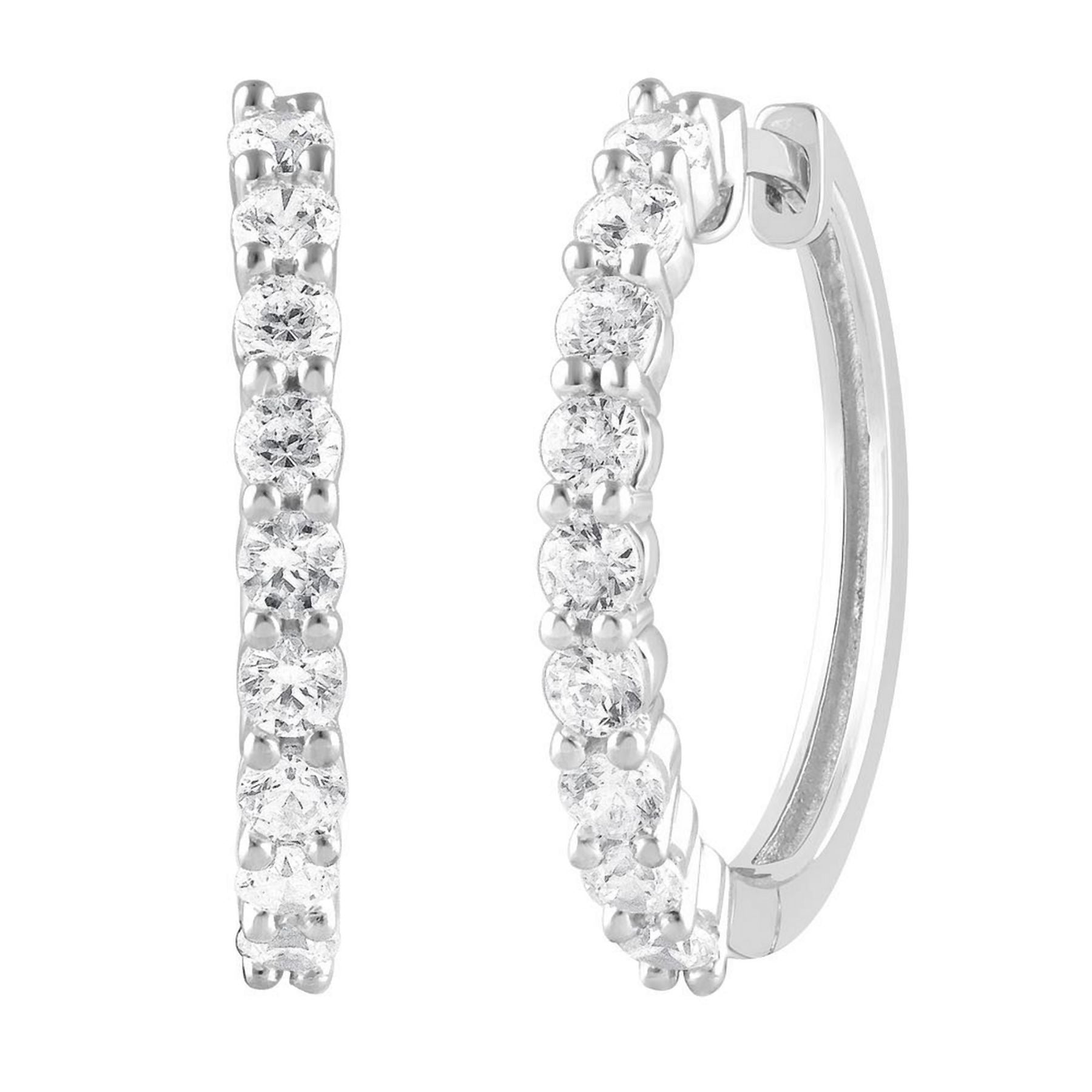 1.00 CT Round Lab-Grown Diamond | Hoop Earrings | 14K White Gold | G Color | SI Clarity