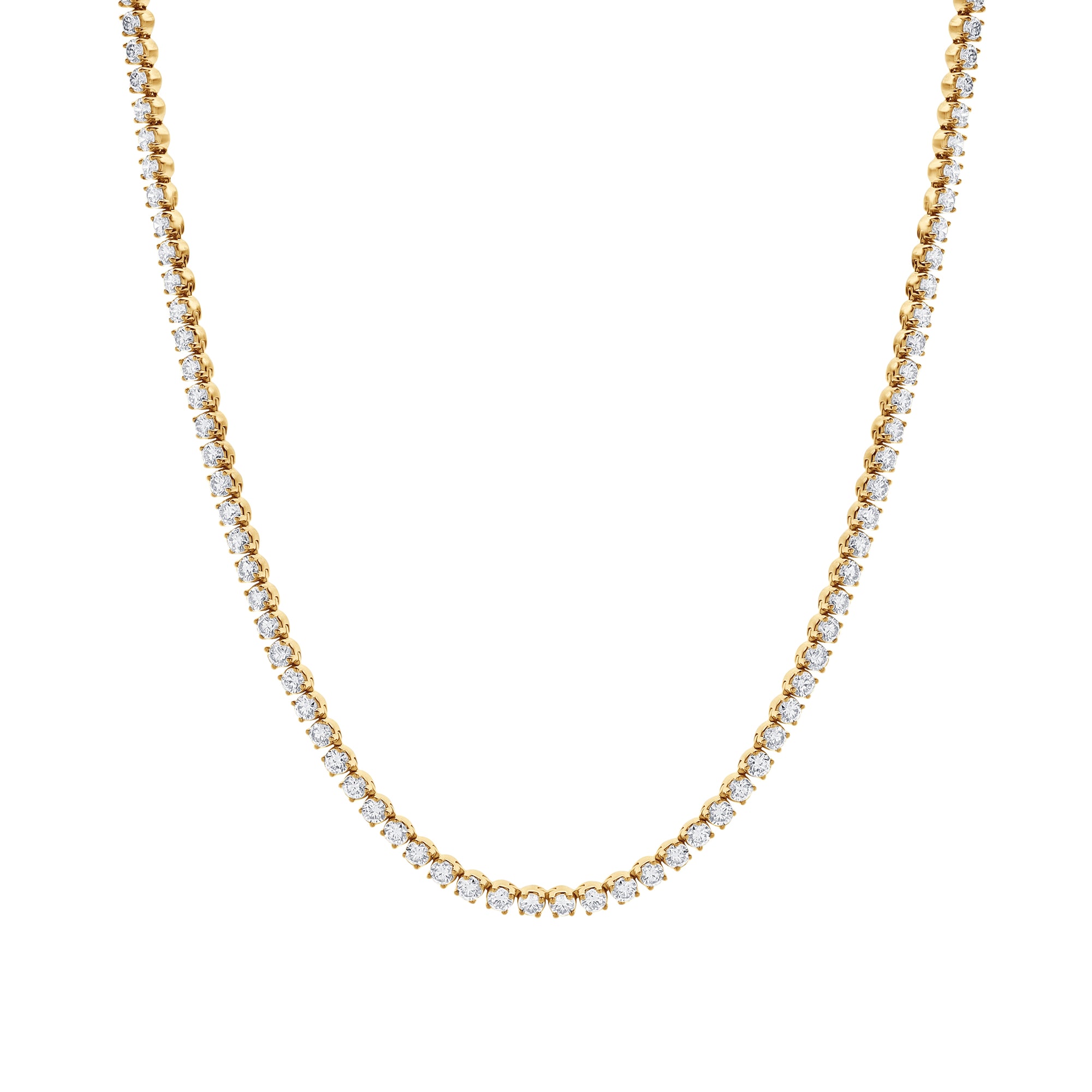 10.00 CT Round Lab-Grown Diamond | Tennis Necklace | 18K Yellow Gold | F Color | VS Clarity