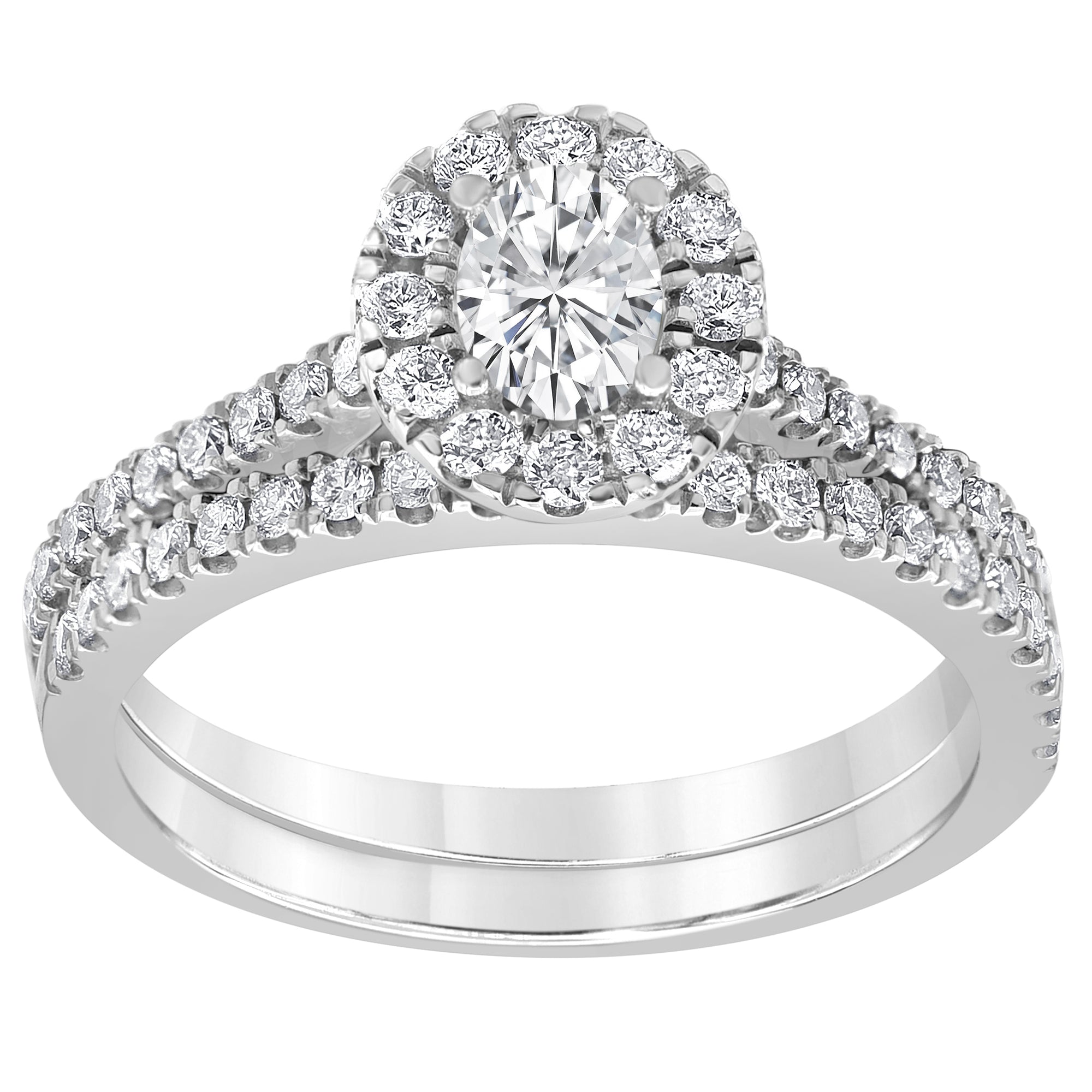 1.00 CT Oval/Round Lab-Grown Diamond | Engagement Ring | 14K White Gold | G Color | SI Clarity