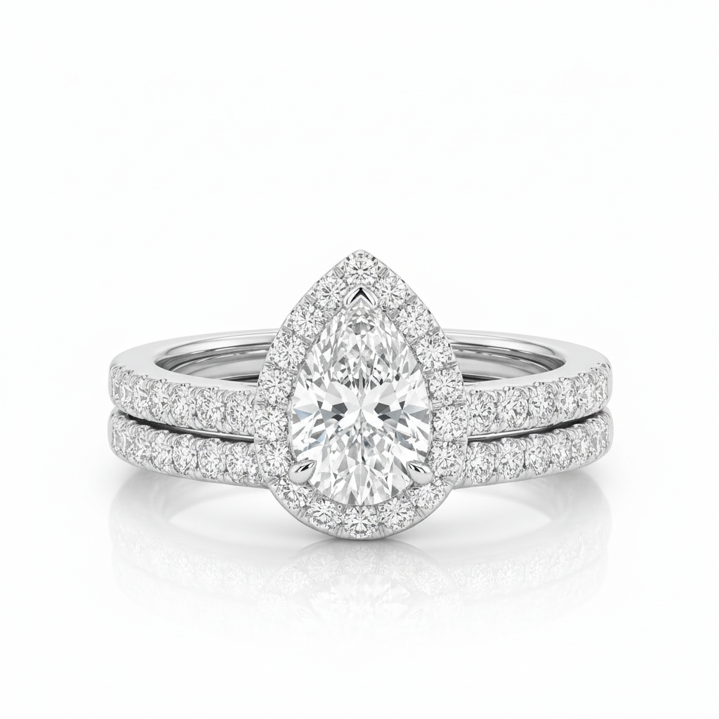 3.00 CT Pear/Round Lab-Grown Diamond | Bridal Set Ring | 14K White Gold | G Color | VS Clarity