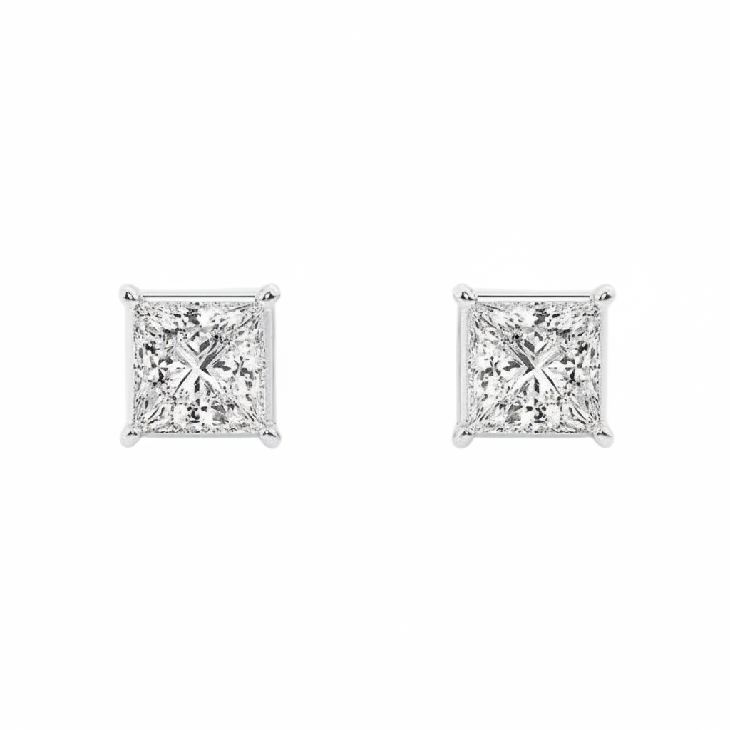 1.22 CT Princess Lab-Grown Diamond | Stud Earrings | 14K White Gold | G Color | VS-SI Clarity