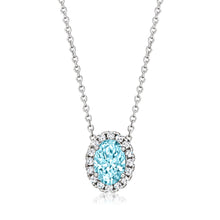 1.20 CT Oval/Round Lab-Grown Diamond | Halo Oval Pendant Necklace | 14K White Gold | Blue Color