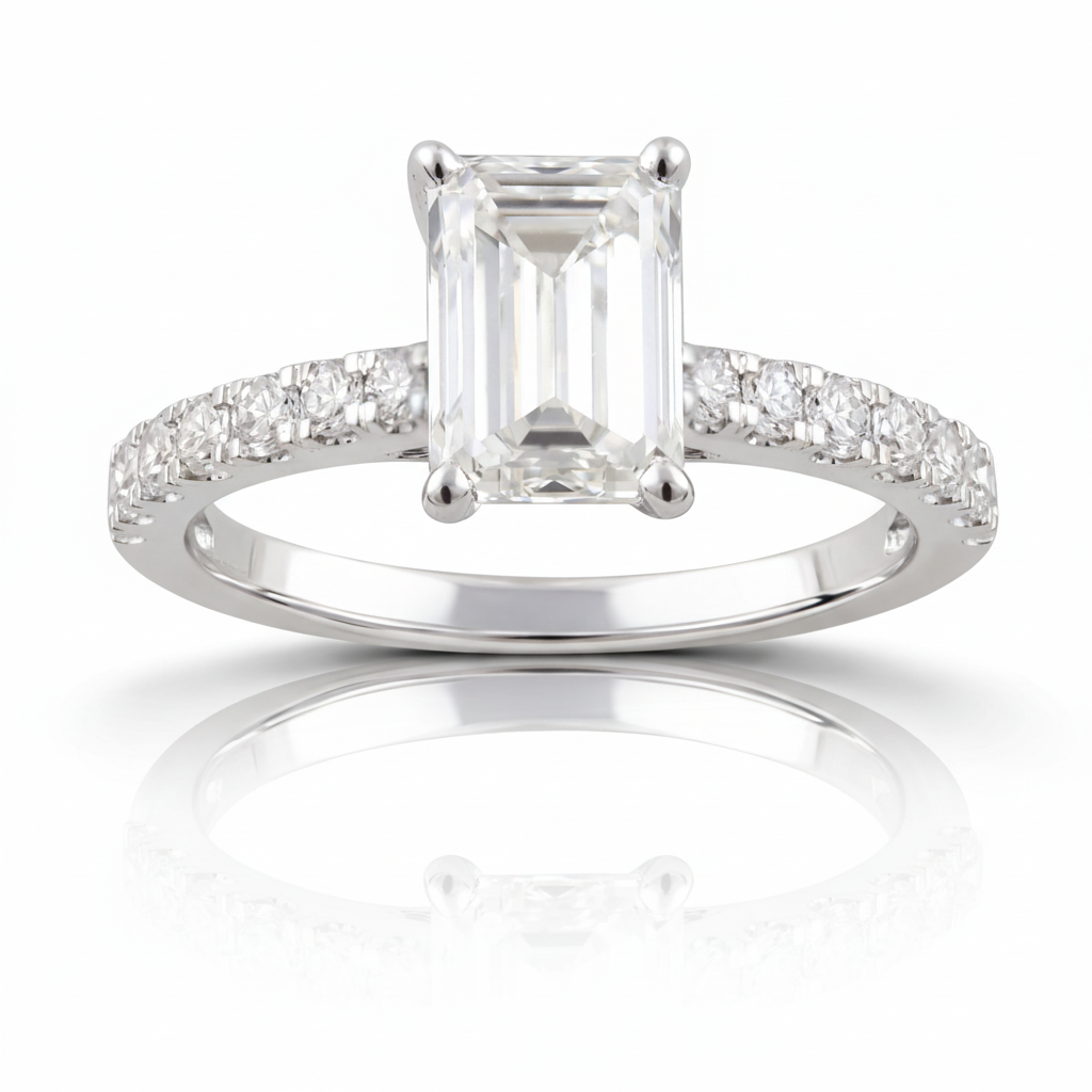 2.50 CT Emerald/Round Lab-Grown Diamond | Solitaire Ring | 14K White Gold | G Color | VS Clarity