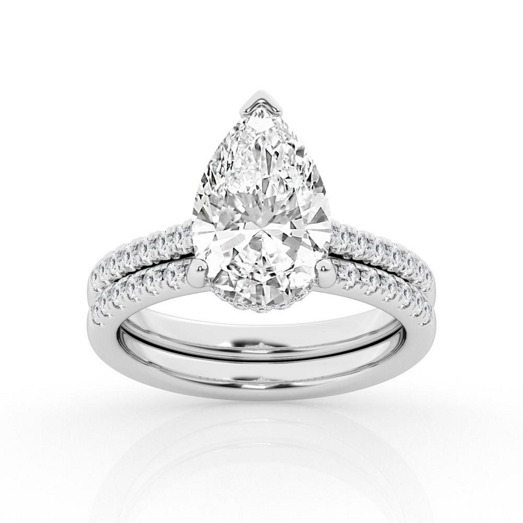 5.50 CT Pear/Round Lab-Grown Diamond | Bridal Set | 14K White Gold | F Color | VS Clarity