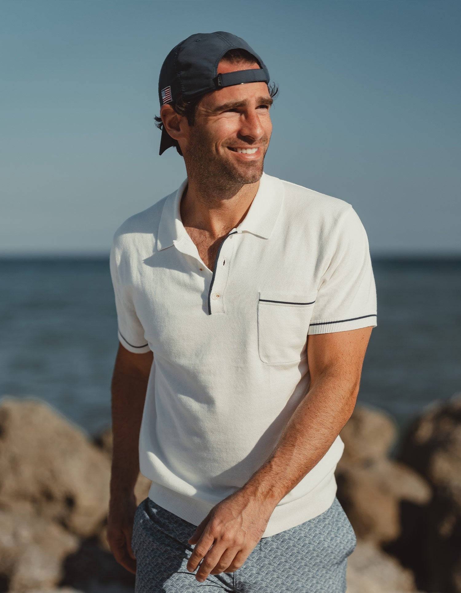 Men | Robles Knit Polo | White-Navy