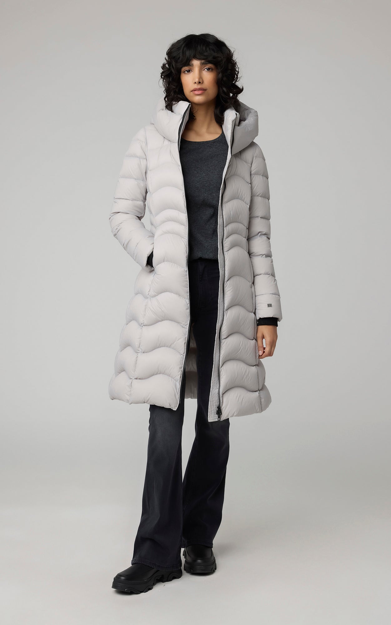 Lightweight Down Fit & Flare Coat | Stone