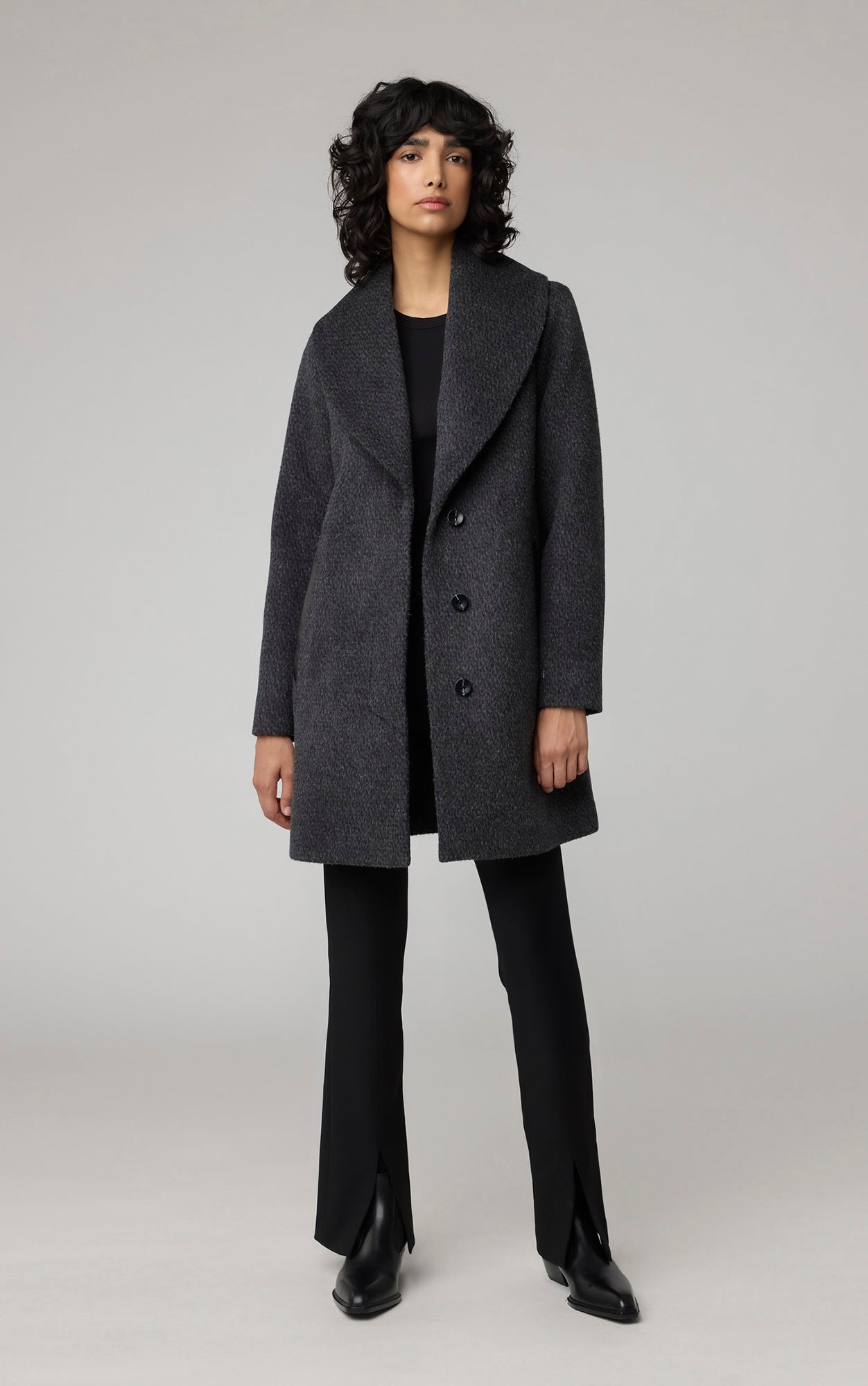 Lolli Straight-Fit Novelty Wool Coat With Leather Bib | Black