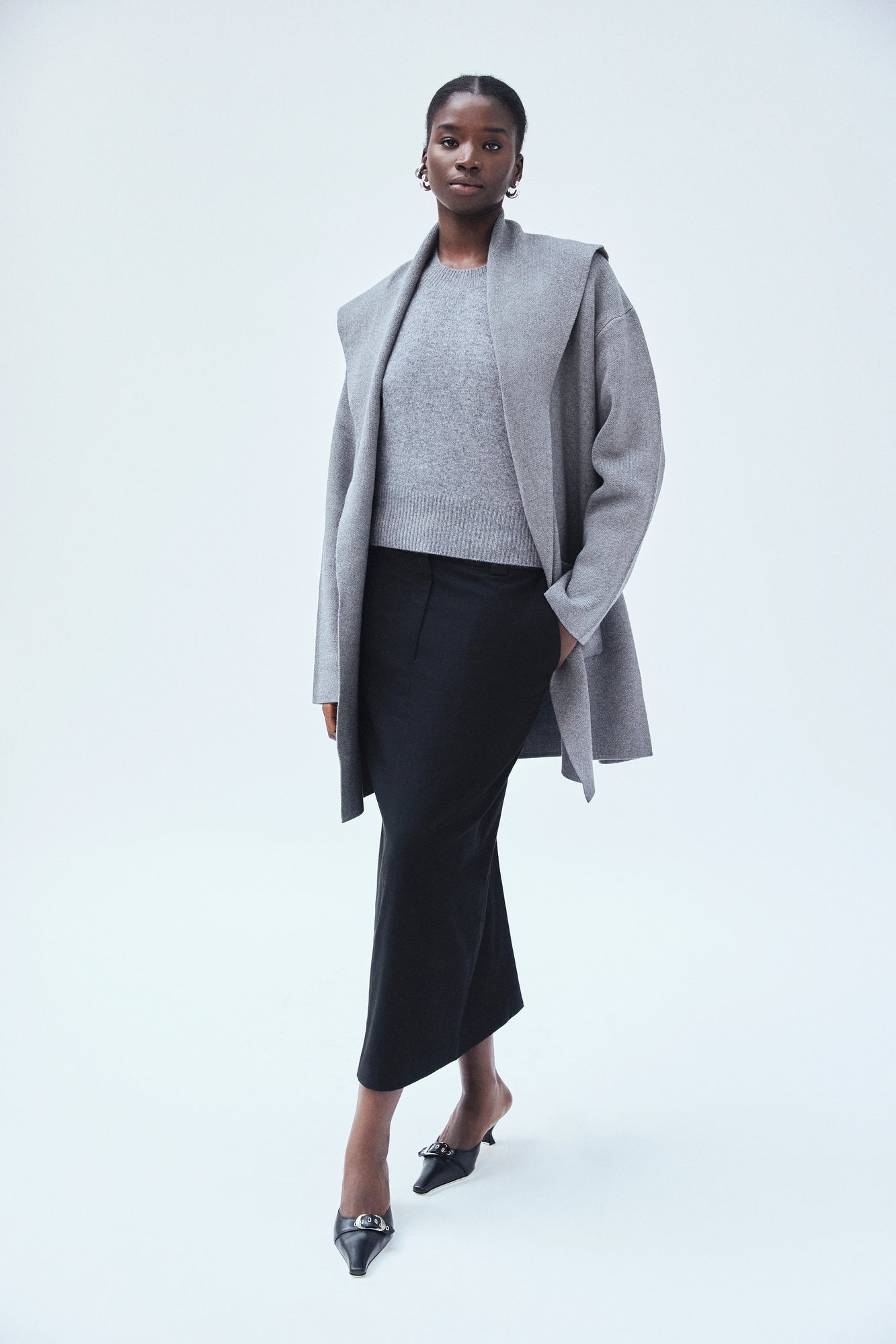 Shawl Collar Sweater Coat | Heather Grey