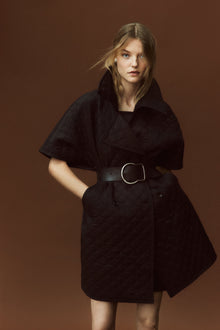 Quilted Cape Coat | Black