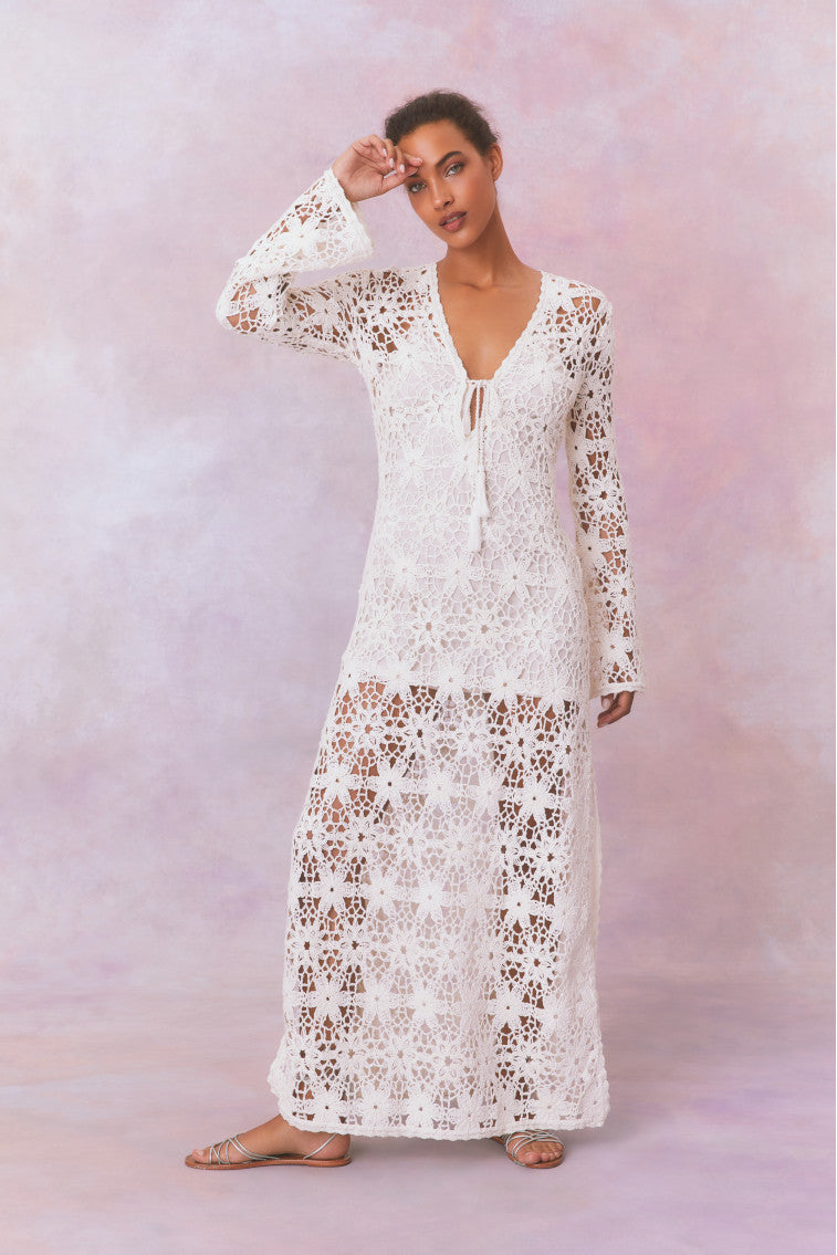 Womens | Lorne Cotton Crochet Maxi Dress | Antique White