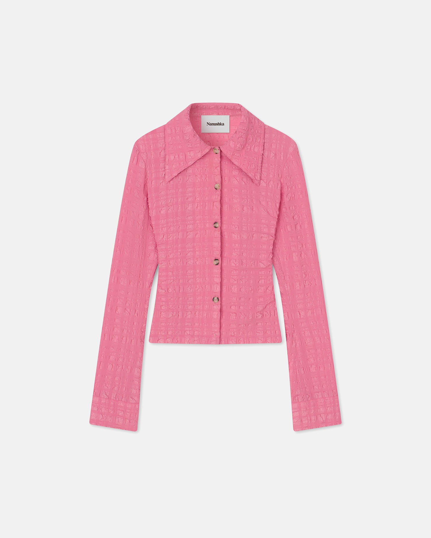 Womens | Lotte Checked Seersucker Shirt | Pink Seersucker