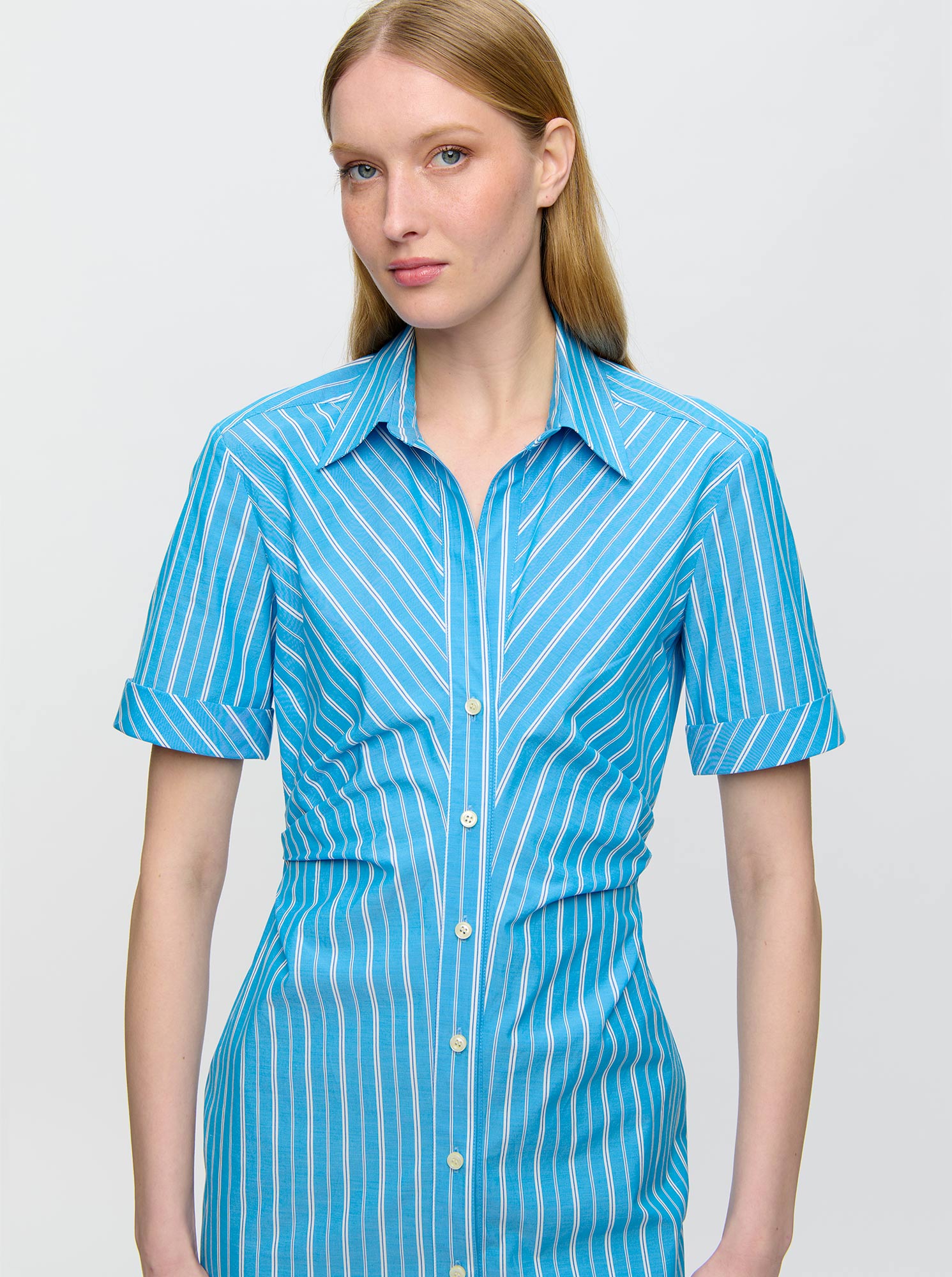 Lou Fitted Shirt Dress | Blue Stripe