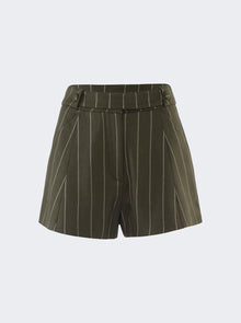 Women | La Semaine | Short | Military Green & Cream Pinstripe
