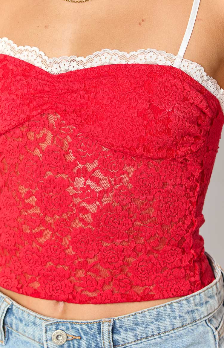 Libby Lace Crop Top | Red