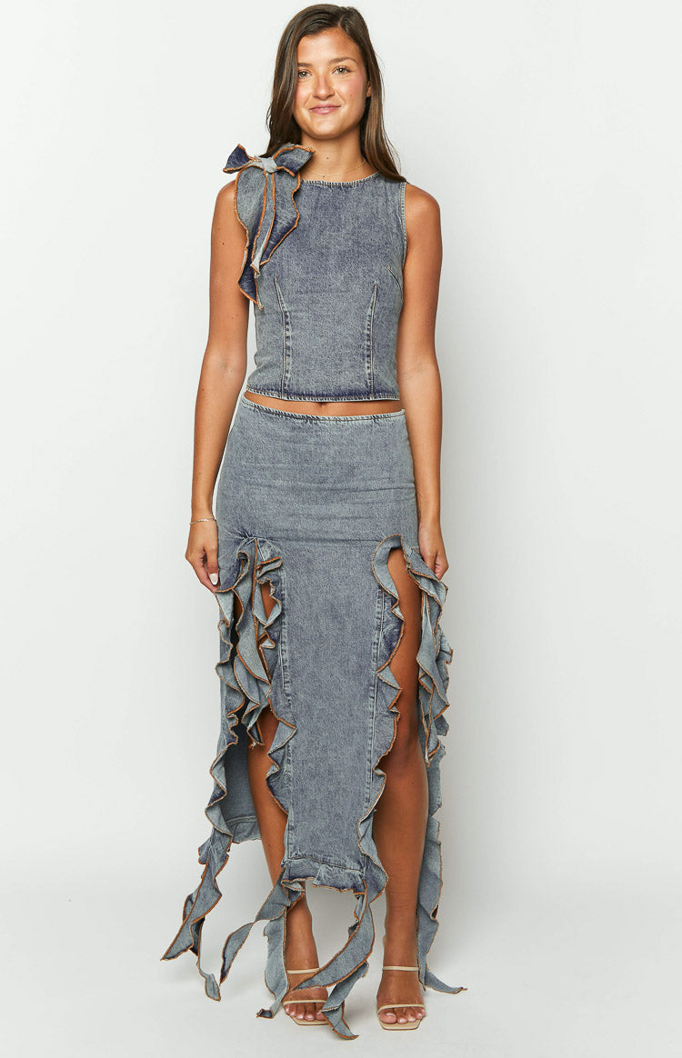 Lioness Rendezvous Maxi Skirt | Faded Denim