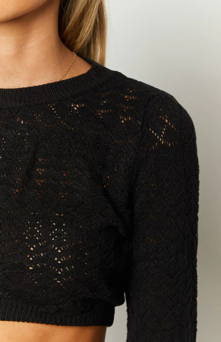 Lorri Knit Ruffle Top | Black