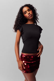 Womens | Low Rise Paillette Skirt | Merlot