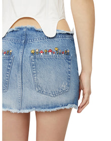 Low Rise Cut-Off Denim Mini Skirt | Medium Wash
