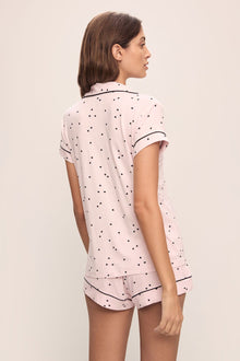 Back image of model wearing Gisele Printed TENCEL Modal Shortie Short PJ Set in Little Heart Sorbet Pink/Black