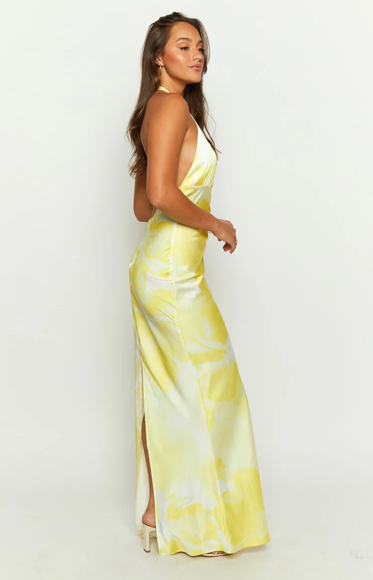 Lyra Halter Neck Maxi Dress | Yellow