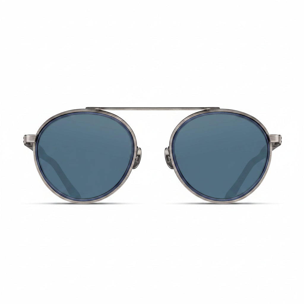 Unisex | M3125 Panto Sunglass | Antique Silver/Navy | Blue Grey Lenses | 49MM