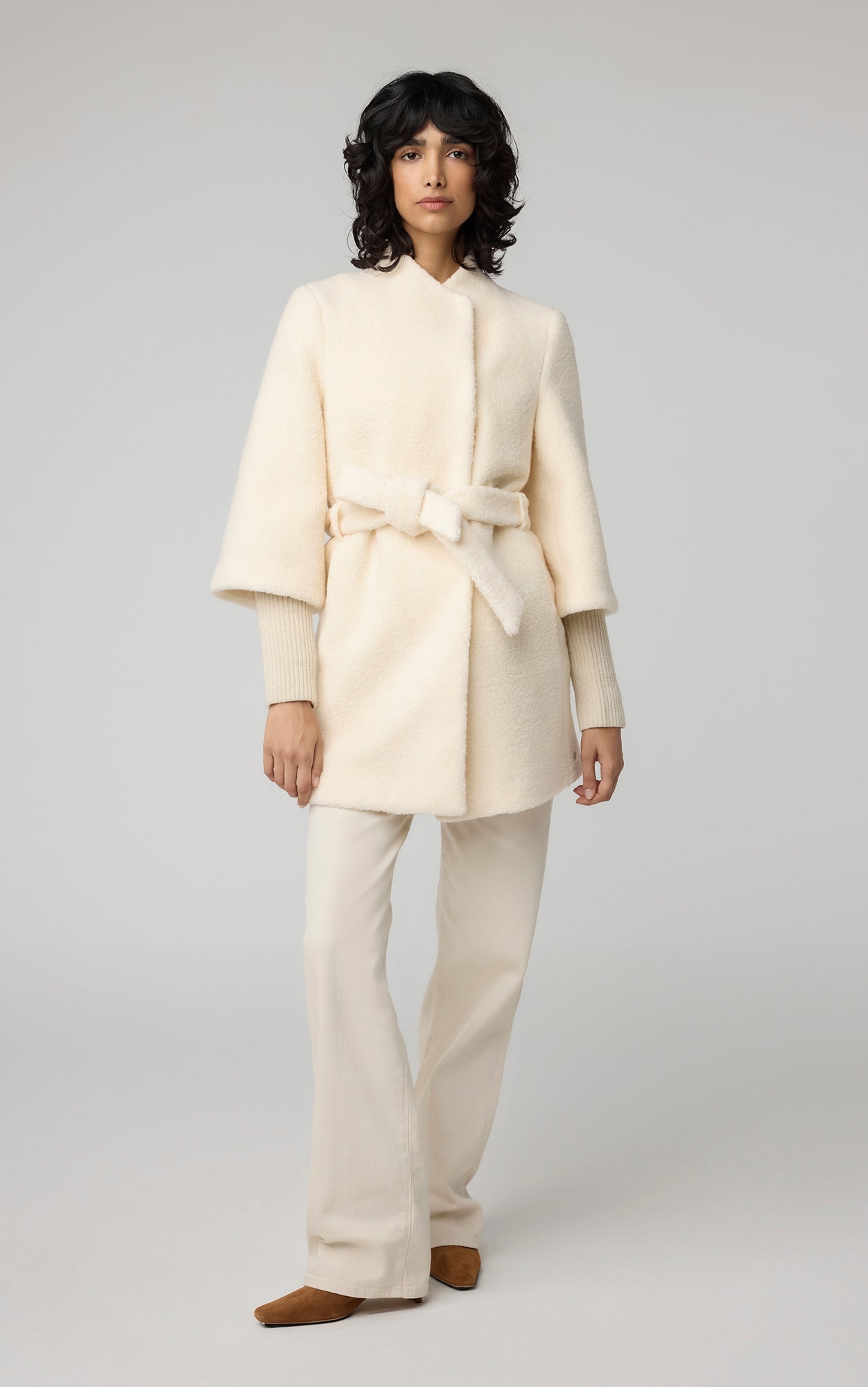 Mariah Semi-Fitted Wool Blend Sherpa Coat With Belt | Powder